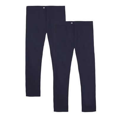 Pack of two girls' navy slim fit school trousers
